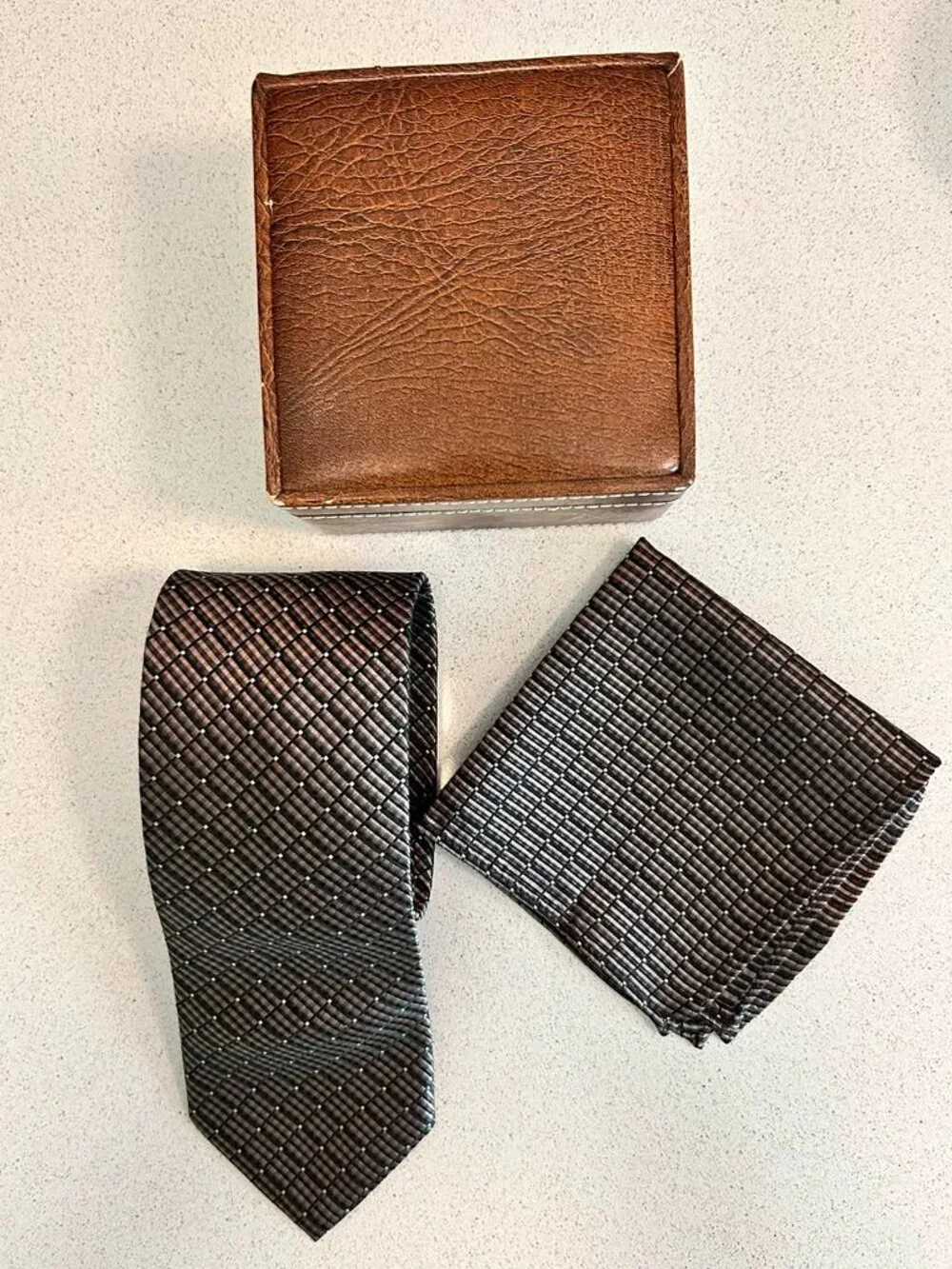 Mario Laube Men’s 100%Silk Tie & Pocket Square Set Made in Italy Brown New